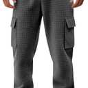Mens Sweatpants Waffle Knit Pants Elastic Waist Drawstring Jogger Sweatpants with Pockets (Gray, M)