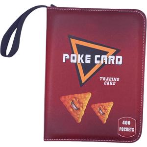 Trading Card Binder Album, 400 Pockets, 50 Removable Sleeves, 3-Ring Zipper, 4-Pocket Pages (Red 400)