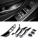 FEXON Carbon Fiber Window Switch Armrest Panel, Inner Door Pull Handle Trim Cover Kits Replacement for 2010-2016 BMW 5 Series 520 523 525 528 530 535 51417225875