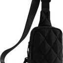 Quilted Puffer Sling Bag for Women Small Backpack Crossbody Chest Bag Fanny Packs Purses for Casual Traveling Hiking (Black)