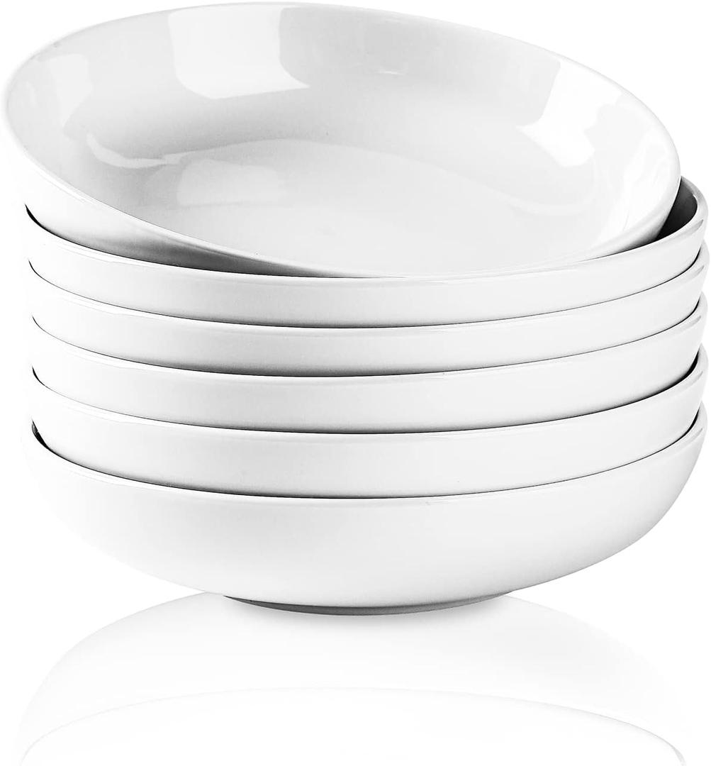Selamica Ceramic 7.8 inch Pasta Bowls, 26 Ounce Large Porcelain Salad Soup Bowls, Dishwasher Microwave Safe, Set Of 6(White)