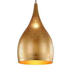 Vintage Chandelier, Turkish Lamp Moroccan Etching Pendant Light, Industrial Porous Arabic Ceiling Light Fixture Pendant Lighting for Kitchen Island Restaurant Hallway Foyer (Gold)