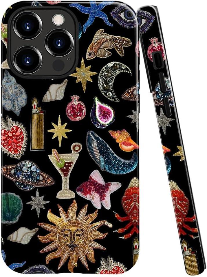 Case for iPhone 16 Pro,Fits Glossy Case Design for Girl Women,Sun Moon Star Collage