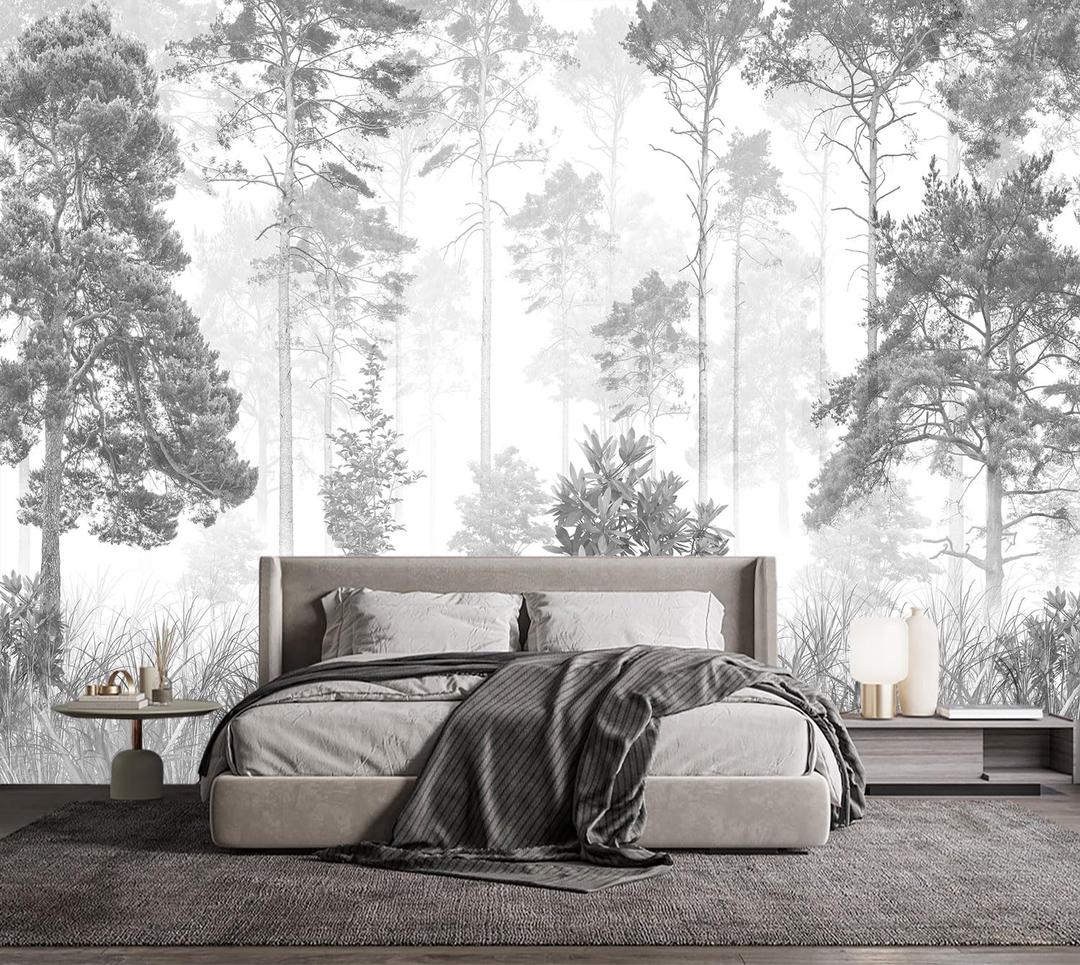 YQWDMX - Grey Jungle Tropical Plants Wallpaper for Living Room Sofa Background Wall Decor (Not Peel and Stick)