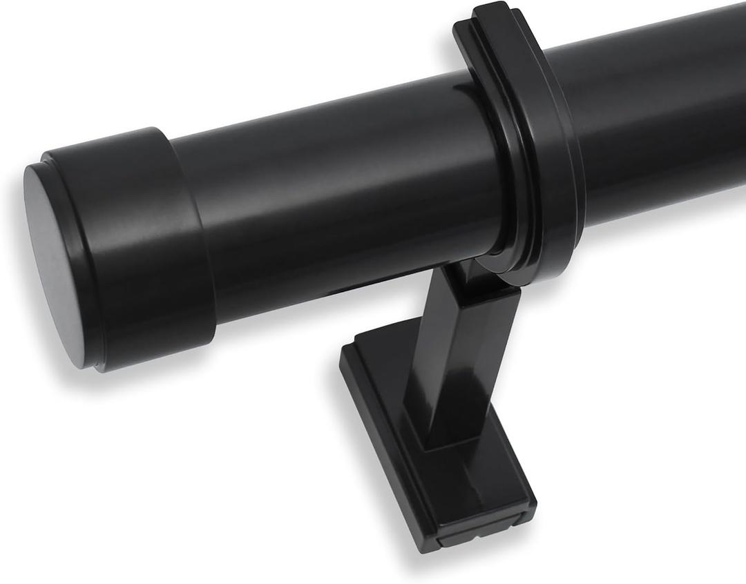 BlastHome® Non-Adjustable Luxury Curtain Rods for Windows, 1 ¼” Rod Set, 12 foot Fixed Length (Three Rods Connect for a Seamless Look), Tuxedo Black