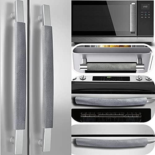 Volecy Refrigerator Handle Covers, Set of 6, Washable Velvet Appliance Door Handle Covers, Adjustable Handle Protectors, Kitchen Decor Keep Clean for Fridge Oven Stove Microwave Dishwasher(Gray)