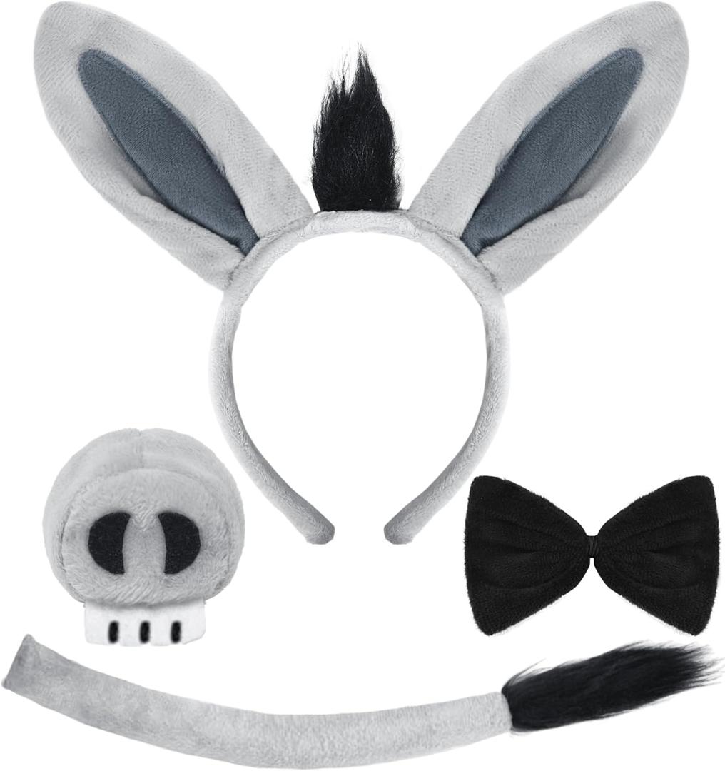 Spooktacular Creations Halloween Gray Mouse Donkey Cow Costume Set Animal Ears Headband Tail Costume Accessory for Kids Adult