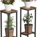 Homeiju 2-Pack Plant Stand Indoor, 2 Tier Wood Corner Plant Stand, Modern Square Plant Shelf Flower Stand for Living Room Patio Balcony Garden, Rustic Brown