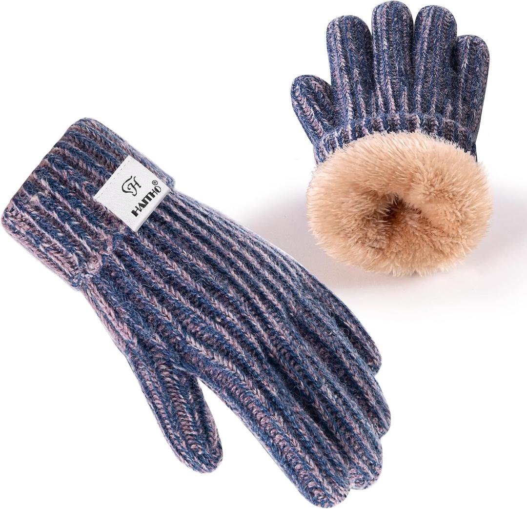 HAITHO Kids Gloves Winter for Girls Boys Cold Weather, Toddler Cute Knit Gloves Warm with Thick Thermal Fleece Lined