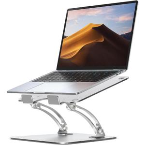 Nulaxy Ergonomic Adjustable Laptop Stand for Desk, Dual Foldable Computer Riser with Advanced Heat-Vent, Heavy-Duty Portable Notebook Holder for Posture Correction, Compatible with Mac 10-17" Laptops, A-Silver