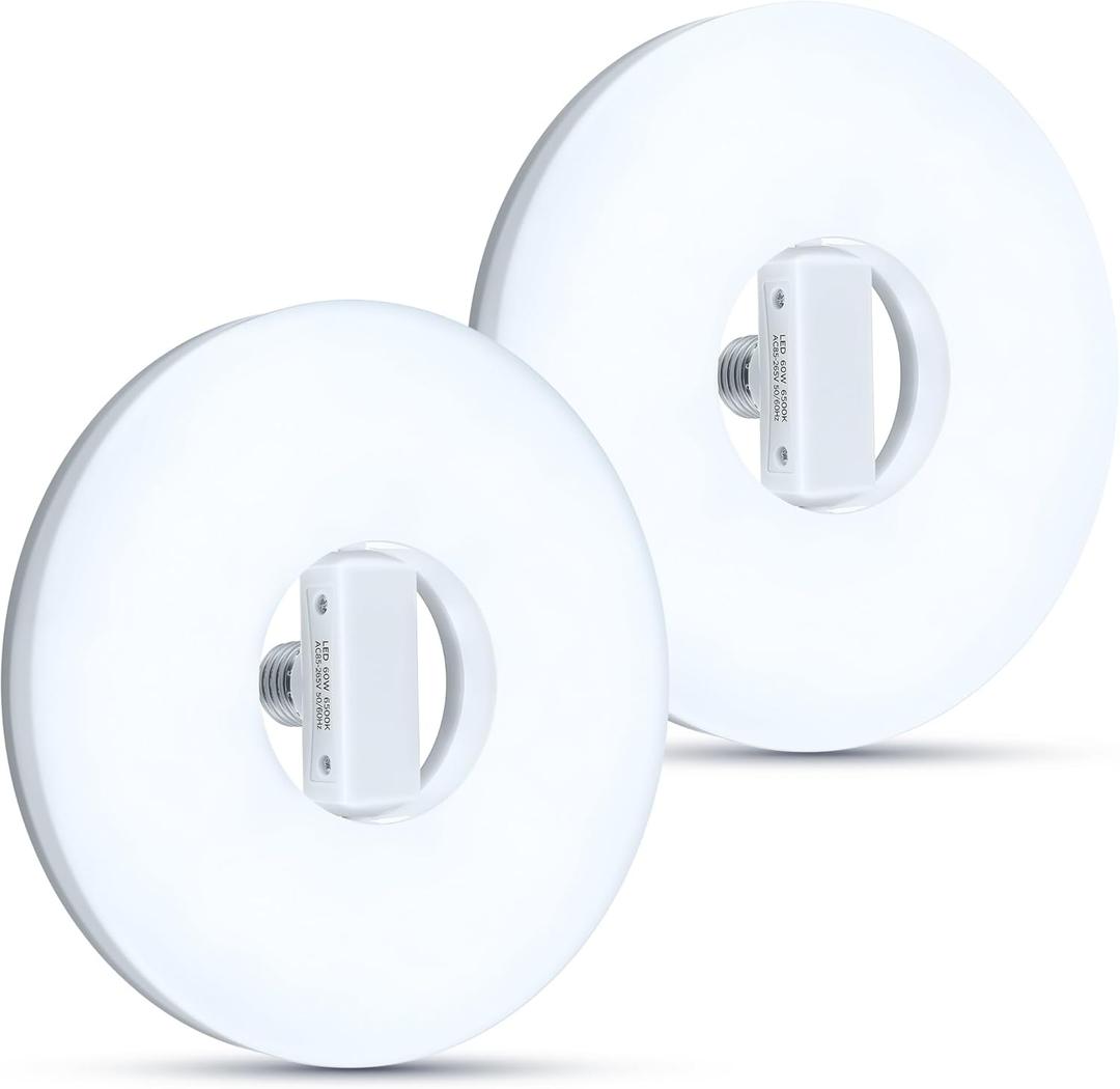 2PACK 60W Flat Light Bulb, 8.5INCH 6500K Ultra Thin Flat LED Light Bulb with Folded E27 Base for Home Lighting, Garage, Workshop, Basement