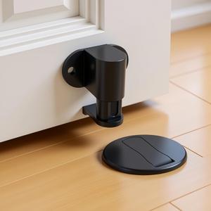 1 Pack Magnetic Door Stopper  Upgraded with Nail-Free Glue, Adjustable Magnet Door Stop for Bottom of Door, Floor Mount Magnetic Door Holder Catch No Drilling (Black)