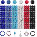 240pcs 10mm Rhinestone Beads for Crafting, Sparkle Clay Beads Crystal Disco Ball for DIY Jewelry Making Bracelet Necklace Earring and Independence Day Decorations Clay Rhinestone Red and Blue Series
