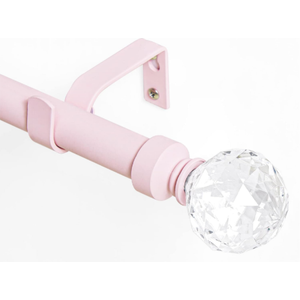 NICETOWN Window Treatment Single Curtain Rod Set 1" Diameter with Decorative Round Clear Acrylic Ball Finials for Nursery Girls Kids Daughters Room Decor, Adjustable Length from 48 to 86-Inch, Pink