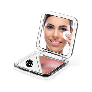 OMIRO Folding Compact Mirror, 1X/15X Magnification 3 Pocket Size Square Hand Mirror for Travel Makeup (Transparent Black)
