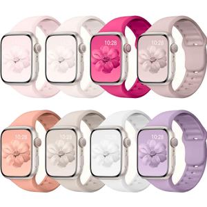 8 Pack Sport Band Compatible with Apple Watch Bands Women Men 40mm 38mm 41mm 42mm 44mm 45mm 49mm 46mm,Silicone Waterproof Strap for iWatch Apple Watch Series11 10 9 8 7 6 5 4 3 2 1 SE Ultra