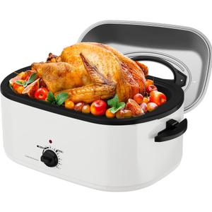 Sunvivi 24 Quart Electric Roaster Oven with Visible Self-Basting Lid, Turkey Roaster Oven with Removable Pan and Rack, Perfect for Large Meals and Holiday Feasts, White