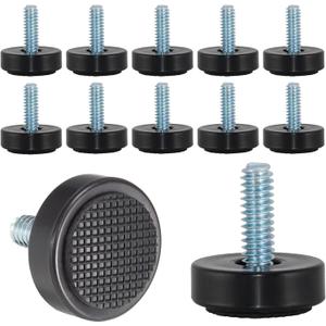 1/4-20 Adjustable Furniture Leveler, 12 Pack Rubber Leveling Feet Screws in Threaded, Feet Levelers Screw On Furniture Glide Leveling for Table, Chair, Furniture Legs