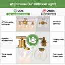 Indoi 3-Light Bathroom Light Fixtures, Brushed Gold Modern Vanity Lights Over Mirror with Clear Glass Globe Shade, Bathroom Wall Sconces for Mirror Kitchen Living Room Hallway Cabinet Bedroom Porch