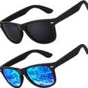 LINVO Polarized Sunglasses for Men Womens Driving Sun glasses Shades 80's Retro Style Design Square (B Matte Black Grey & Ice Blue)