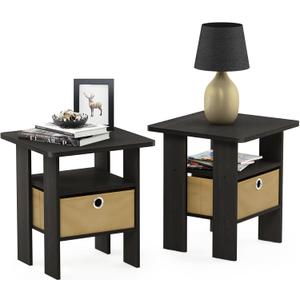 Furinno Andrey Set of 2 End / Side Table / Night Stand / Bedside Table with Bin Drawer, Espresso