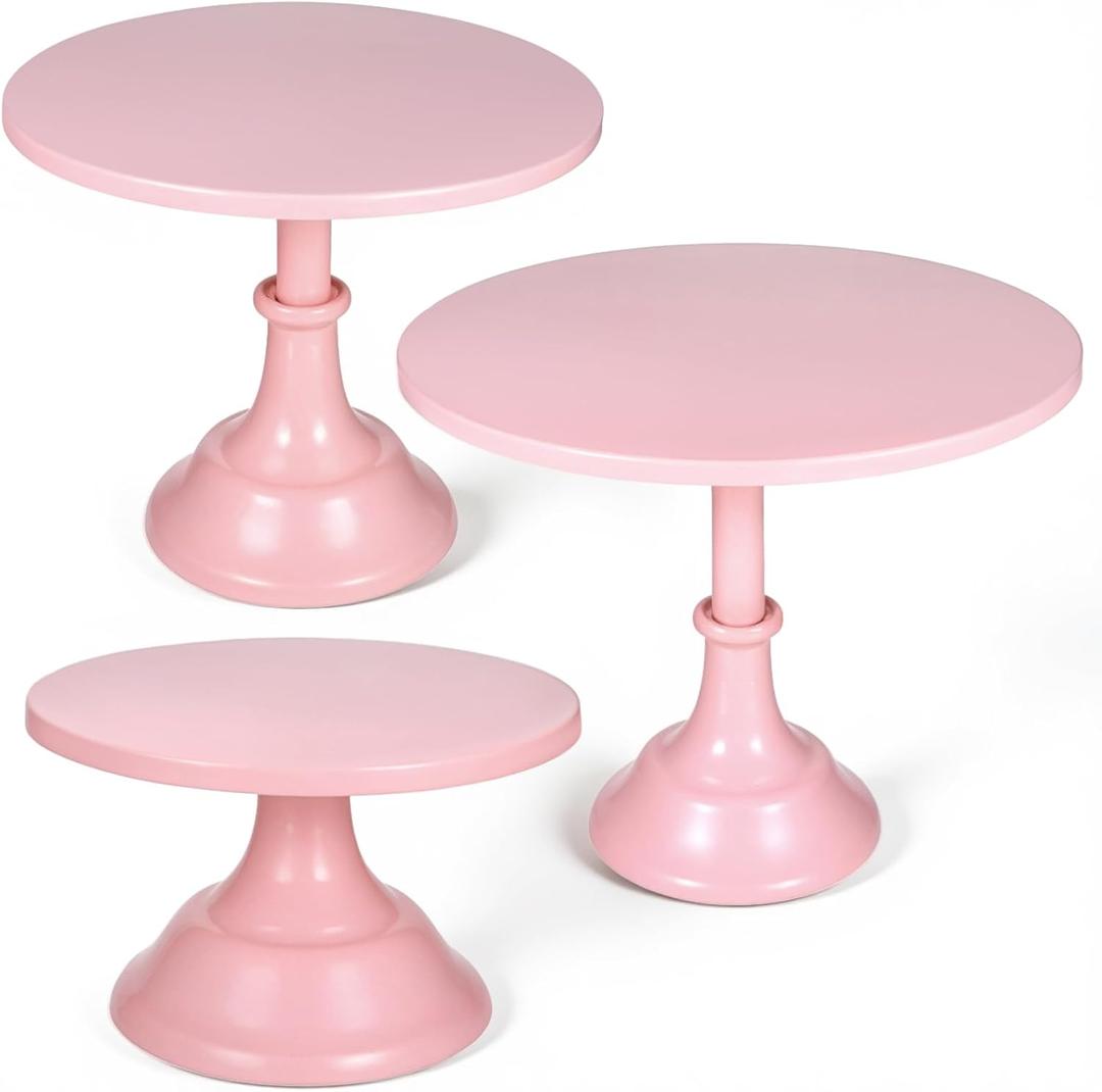 SHENLIU 3 Pcs Pink Cupcake Stand, Metal Round 8" 10" 12" Tiered Display Stands Cupcake Dessert Stands for 6-10 Inch Cakes for Dessert Table Weedings Celebration Birthday Anniversary Parties