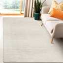 Handwoven Wool Cotton Blend Area Rug 8x10', Textured Popcorn Braided Ivory Rug, Soft Thick Farmhouse Contemporary Living Room Carpet, Neutral Modern Decorative Floor Rug