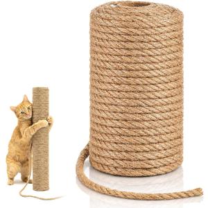 Natural Jute Rope, 1/2 Inch x 100 Ft Twisted Thick Twine Rope Strong and Durable Jute String Roll for Crafts Landscaping Gardening Home Decor DIY Projects