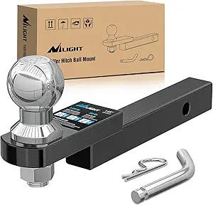 Nilight Trailer Hitch Mount with 2 Inch Trailer Ball & 1/2" Hitch Pin Clip Fits 1-1/4" Receiver Tubes 3500 lbs 1-1/4" Drop 3/4" Rise