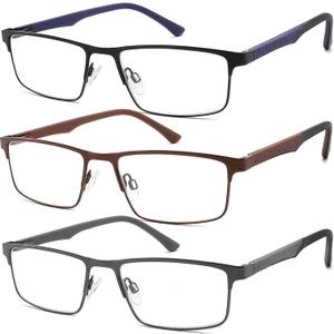 3 Pack Reading Glasses Men 1.25 Blue Light Blocking, Readers Men with Spring Hinge Reduce Eyestain/UV/Dryness, Mens Reading Glasses +1.25 (3 Pack( Black Brown Gray))