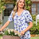 Findsweet Women's Summer Tunic Tops Casual Dressy Blouses Short Sleeve Shirts (White, L)