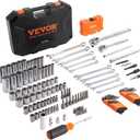 VEVOR Mechanics Tool Set, 145-Piece, Chrome Vanadium Steel, Polyethylene, SAE/Metric Sockets, Combination Wrench, Hex Wrenches, Accessories, Storage Case