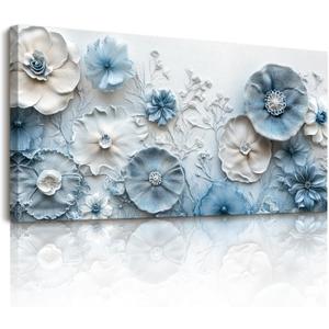 SERIMINO Floral Wall Art, Large Wall Decor, Blue Wall Art, Modern Elegant Flowers Painting, Nature Botanical Prints, Chic Pictures for Living Room Bedroom Bathroom Office Home Decoration 20"x40"