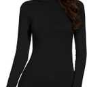 Women's Turtleneck Long Sleeve Thermal Tops Slim Fitted Lightweight Thin Basics Layer Tshirt (XS-2XL) (Black, S)