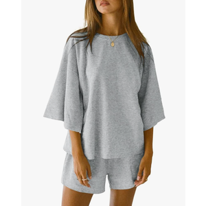 Tankaneo Womens Pajama Sets 3/4 Sleeve Oversized Tops and Elastic Waist Shorts Lounge Sets Loungewear XL