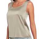 Wantschun Womens Silk Satin Tank Tops Summer Fall Tank Shirt Round Neck Sleeveless Blouse Camisole (Gray, Large)