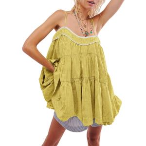 Gacaky Women's Summer Mini Dress Casual Loose Sleeveless Adjustable Straps Swing Mini Dress, Medium