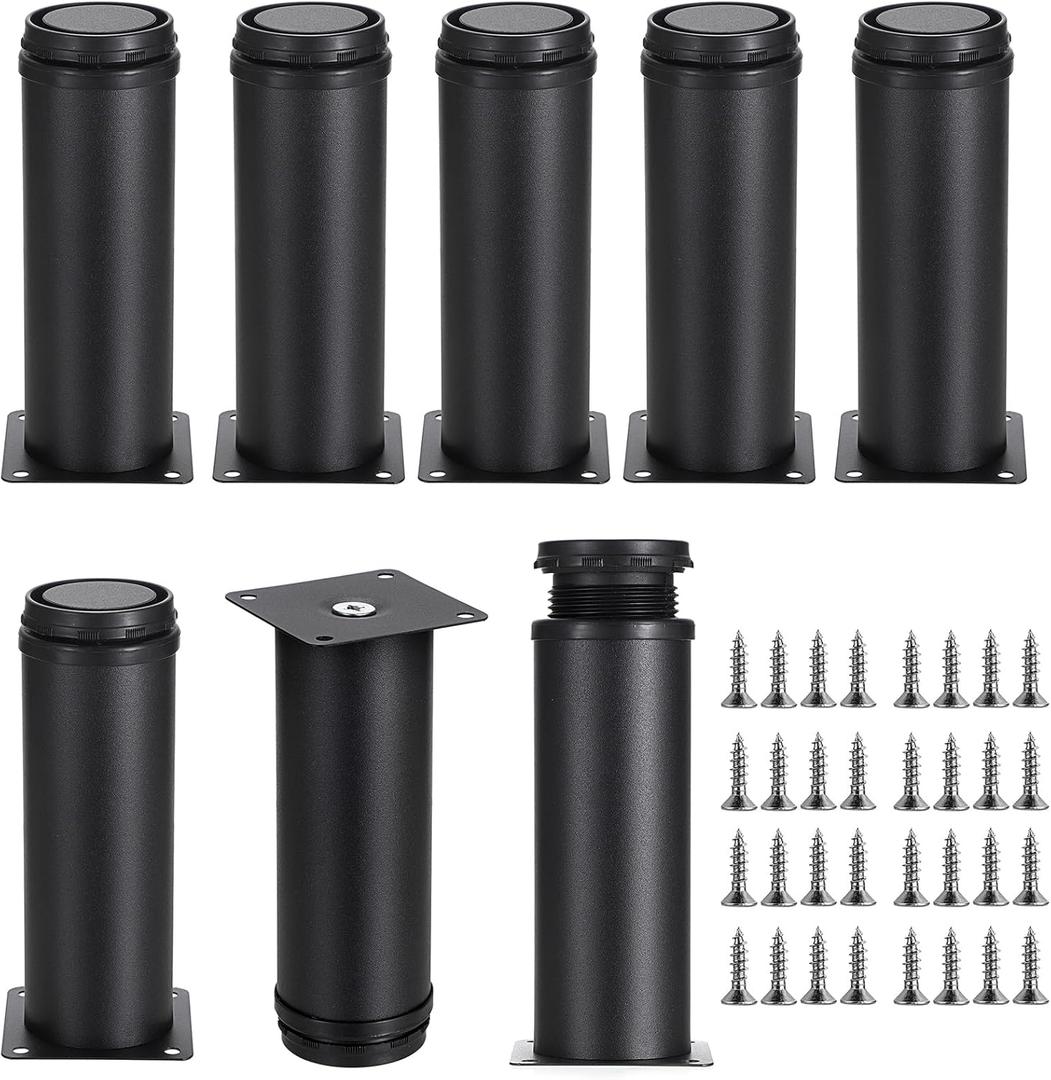 OwnMy 8PCS 6 Inch Stainless Steel Furniture Legs Feets Adjustable Metal Cabinet Desk Sofa Legs, Black Round Metal Furniture Risers Heavy Duty Coffee Table Replacement Legs for TV Stands/Dressers