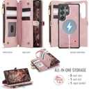 Defencase for Samsung Galaxy S26 Ultra Magnetic Wallet Case Compatible with Magsafe with RFID Blocking Zipper & Card Holder Women, PU Leather Detachable Phone Case for Galaxy S26 Ultra 6.9", Rose Pink