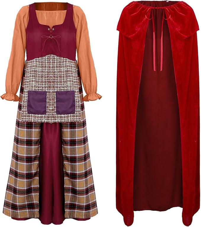 Liitrsh Only1Pcs Halloween Magical Women Costume Renaissance Witch Gothic TV and Movie Costume Medieval Red Velvet Cape(Medium) amazon