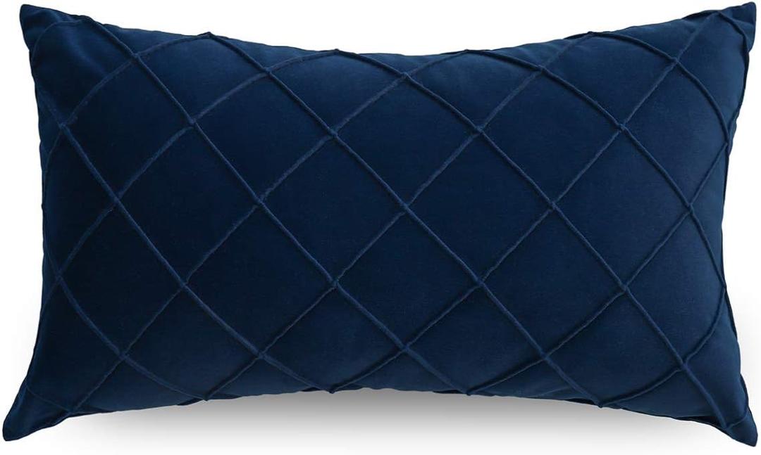 PLWORLD Blue Lumbar Pillow Cover 12x20 Inch, Pleated Decorative Small Throw Pillow Case, Soft Velvet Textured Cushion Case for Couch Bedroom, 1PC Cover Only No Insert