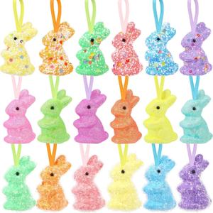 JULMELON 18Pcs Easter Hanging Rabbit Ornaments, 3 Styles Glitter Colorful Small Easter Bunny for Hanging Foam Bunny Ornaments for Easter Tree Spring Party Supplies Home DIY Decoration