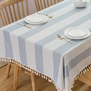 TruDelve Light Blue and White Striped Cotton Tablecloth Square Outdoor Table Cloth Washable Cloth Tablecloth for Card Table Cover (55"x55", Blue)