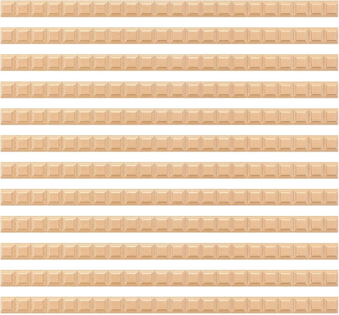 Nuanchu 12 Pcs Unfinished 3D Decorative Wood Trim Molding 15.75inch Decorative Wood Molding Cute DIY Trim for Home Wall Cabinet Shelf Window Door (Grid,20mm)
