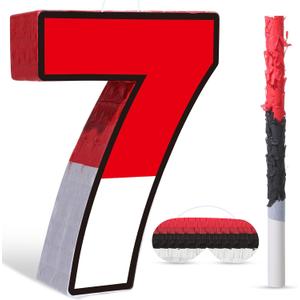 Pasimy Number 7 Piata Red and White Cartoon Animation Piata with Stick Blindfold Confetti for Video Game Birthday Party Baby Shower Anniversary Celebration Decorations, 15.7 x 12.6 Inch