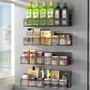 Magnetic Spice Rack for Refrigerator, 4 Pack 100% Metal Strong Magnet Fridge Shelves, Space Saving Spice Organizer, No Drilling Moveable Home Kitchen Laundry Room Storage Organization, Brown