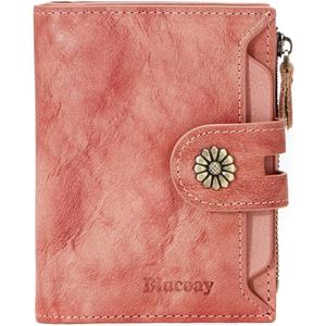 Wallet Women,RFID Blocking Leather Womens Wallet Bifold Compact Card Holder Small Wallet for Women with Removable ID Window Pink