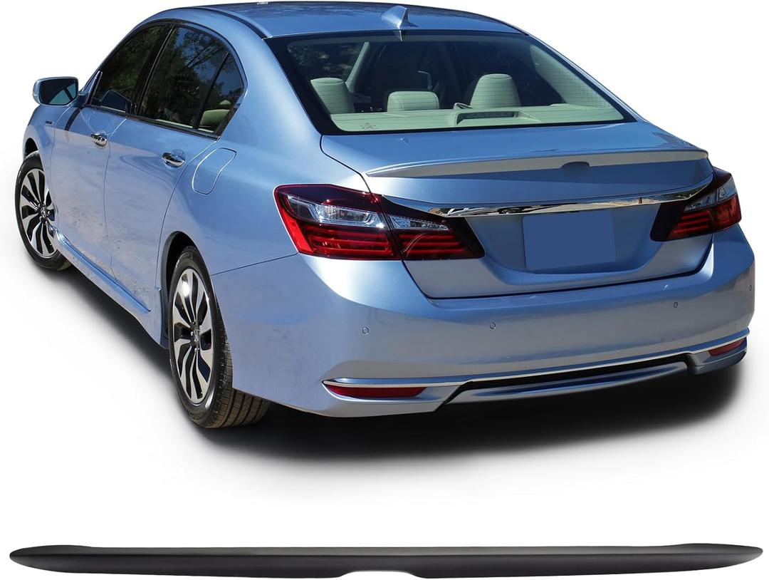 IKON MOTORSPORTS, Trunk Spoiler Compatible with 2013-2017 Honda Accord 9th Sedan 4-Door, OE Style Unpainted Black ABS Plastic Rear Trunk Lid Spoiler Wing Lip