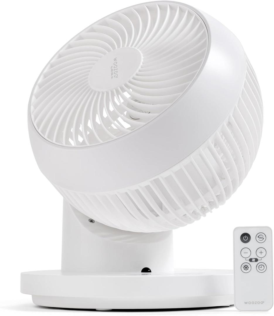 IRIS USA WOOZOO Air Circulator Fan with Remote, 360 Oscillation, 3 Speeds, 75ft Max Air Distance, Quiet Motor, Small Fan for Bedroom, Office, Dorm, White, DESK TOP