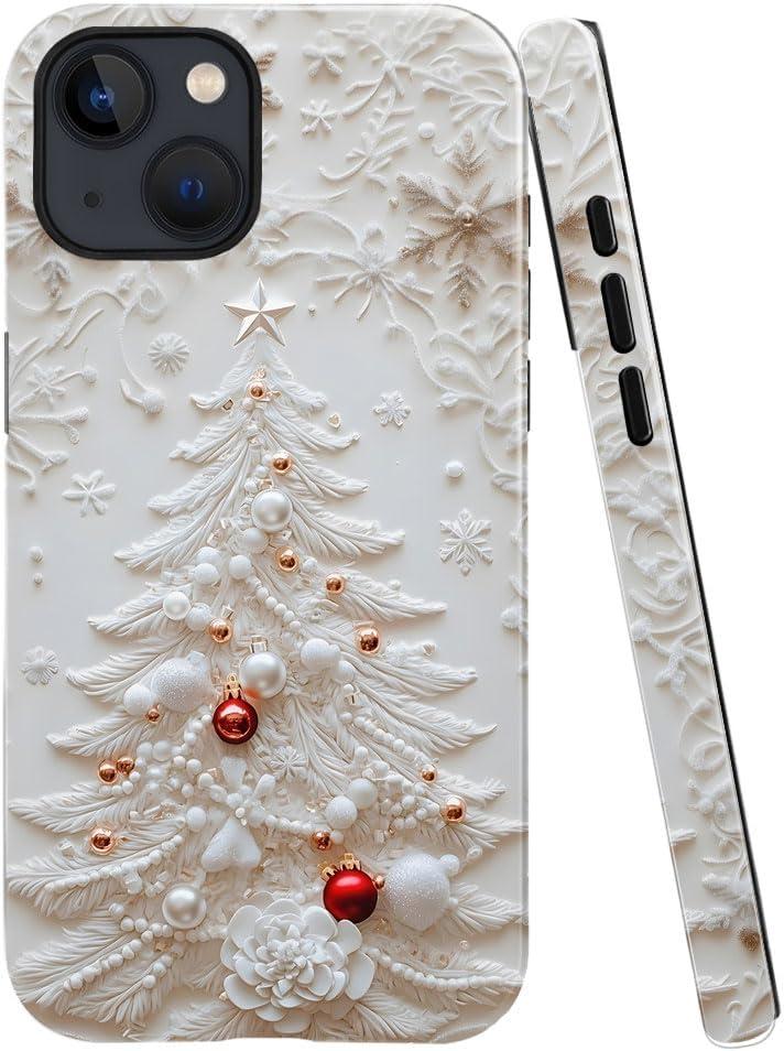 Case for iPhone 14 - Slim Fit Anti-Scratch Phone Case for Girl Women - Christmas Tree White (Glossy)